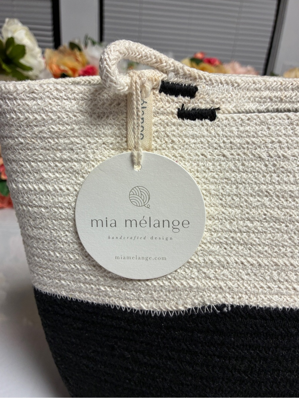 Mia Mélange Liquorice X-Large Organic Cotton Rope Cylinder Basket Black Ivory - Picture 2 of 14